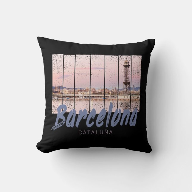 Coussin coucher de soleil de Barcelone Catalogne Skyline E (Recto)