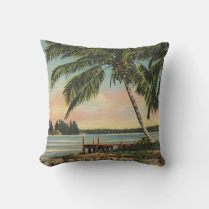 Coussin Coucher de soleil de brise tropicale vintage de co