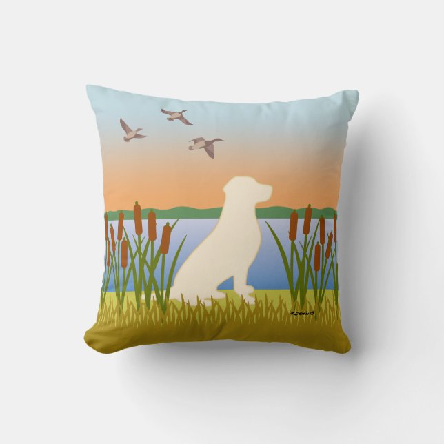 Coussin Coucher de soleil de chien d'oiseau jaune du Labra (Recto)