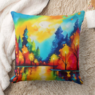 Coussin Coucher de soleil de forêt enchanté