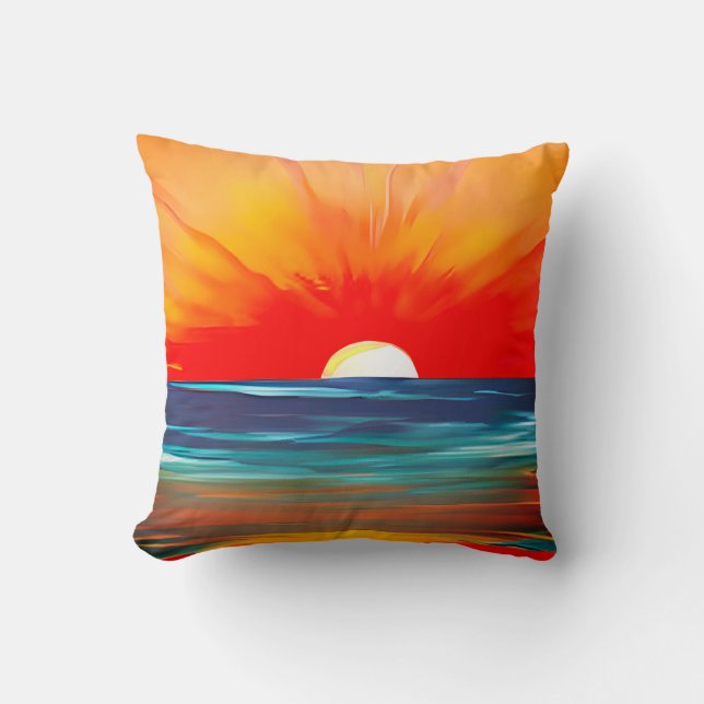 Coussin Coucher de soleil de l'océan en orange et bleu (Recto)