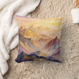 Coussin Coucher de soleil de montagne d'aquarelle personna