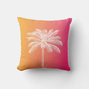 Coussin Coucher de soleil de palmier blanc tropical