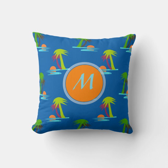 Coussin Coucher de soleil de palmier sur la mer Motif Mono (Recto)