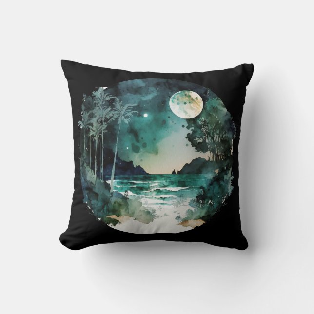 Coussin Coucher de soleil de plage tropical (Recto)