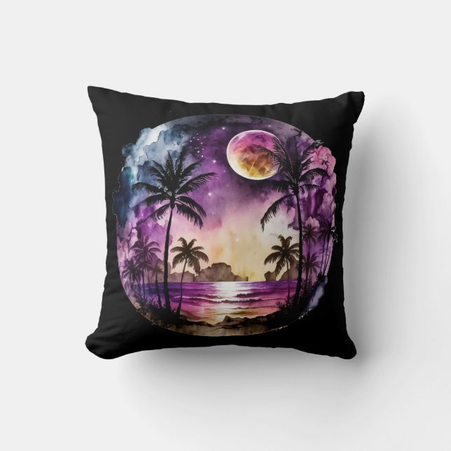 Coussin Coucher de soleil de plage tropical (Recto)