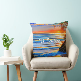 Coussin Coucher de soleil de plage tropical aux Bermudes