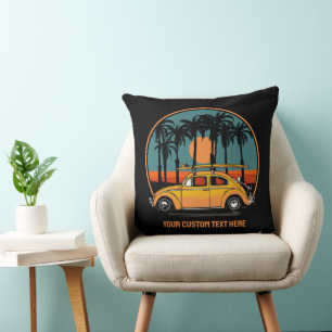 Coussin Coucher de soleil de surfeur Tropical de texte per