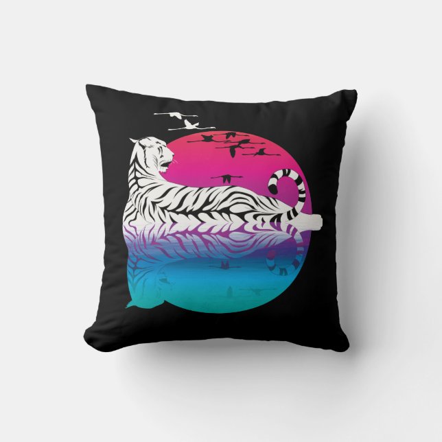 Coussin Coucher de soleil de tigre blanc (Recto)