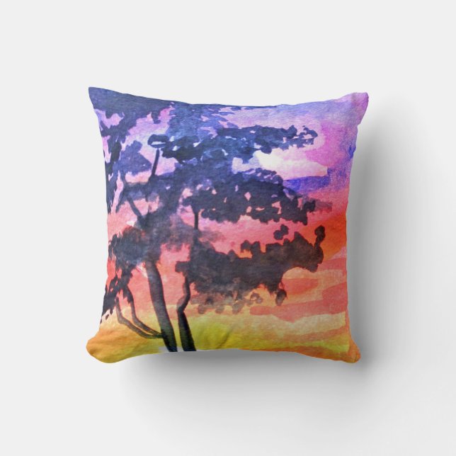 Coussin Coucher de soleil Dream paysage aquarelle art (Recto)
