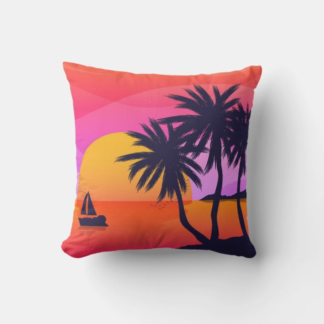 Coussin Coucher de soleil et palmiers tropicaux (Recto)