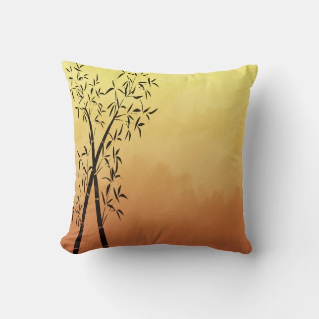Coussin Coucher de soleil inspiré d'Asie avec bambou et vu (Recto)