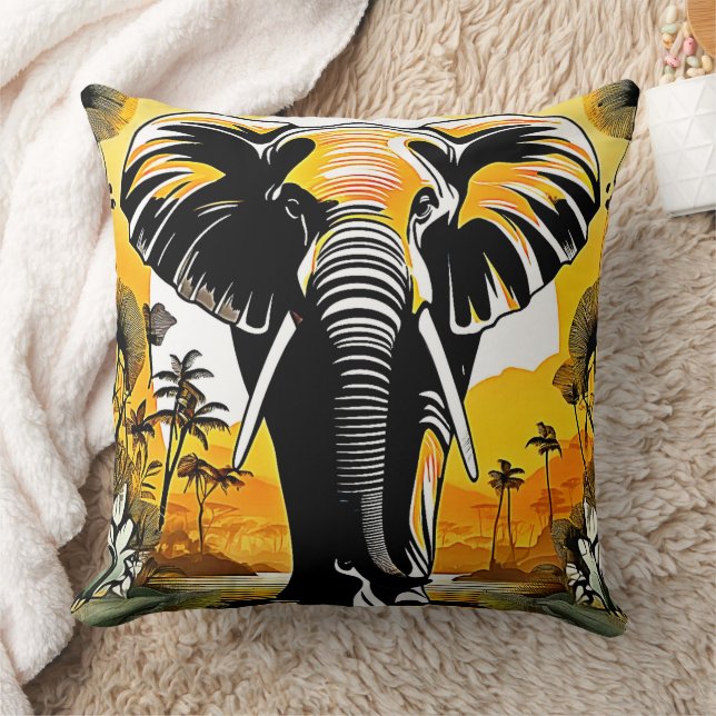 Coussin Coucher de soleil majestueux d'éléphant (Couverture)