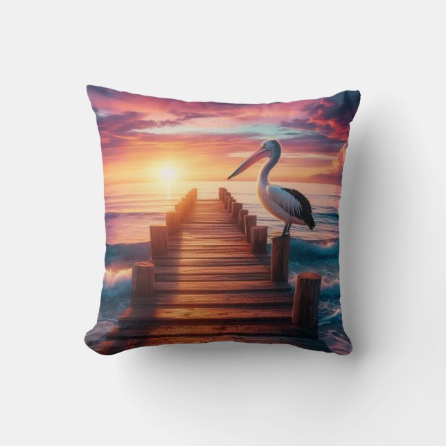 Coussin Coucher de soleil marin/côtier/plage de pélican (Recto)