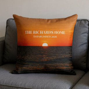Coussin Coucher de soleil océan Nom personnalisé