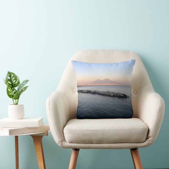 Coussin Coucher de soleil pastel Baie de Naples avec le Vé (Chaise)