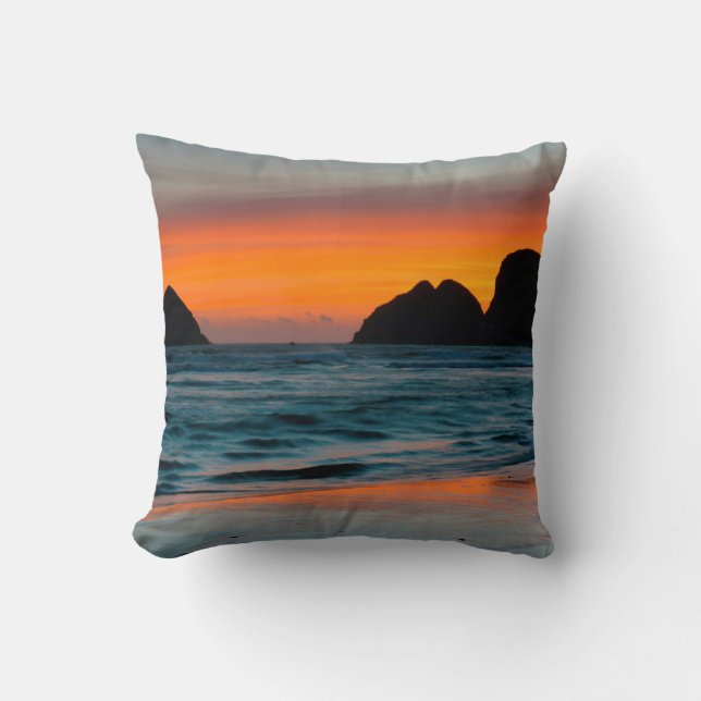 Coussin Coucher de soleil, piles de mer, Oceanside, Oregon (Recto)