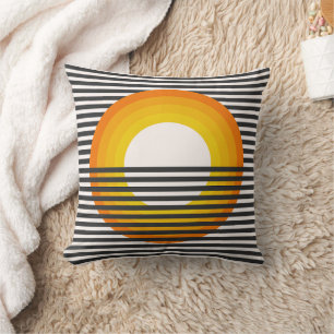 Coussin Coucher de soleil rayé rétro minimaliste