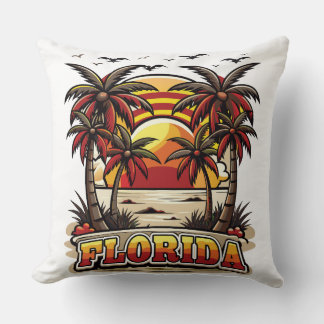 Coussin Coucher de soleil rétro de Floride avec palmiers