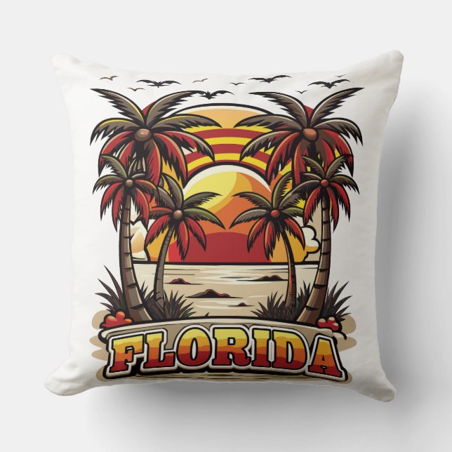 Coussin Coucher de soleil rétro de Floride avec palmiers (Recto)