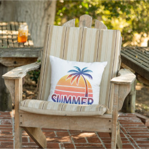 Coussin Coucher de soleil rétro d'été avec palmier