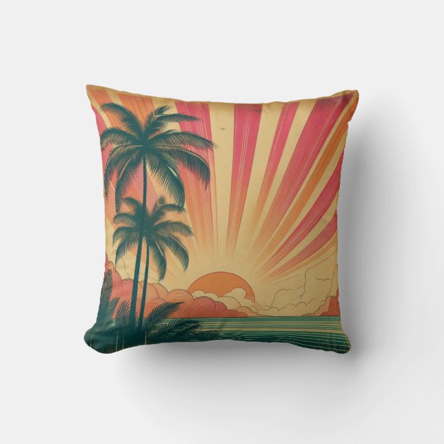 Coussin Coucher de soleil rétro/tropical vintage/hawaïen (Recto)