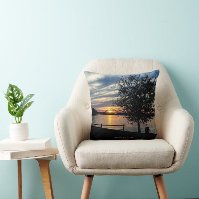 Coussin Coucher de soleil, rivière Delaware, (Chaise)