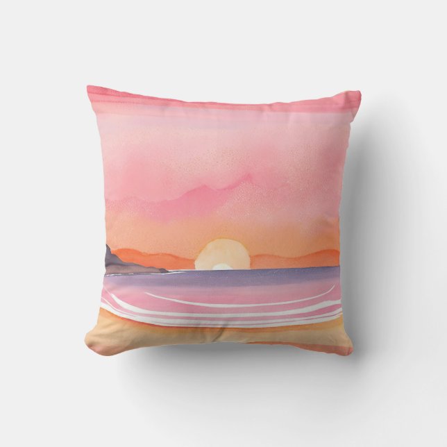 Coussin Coucher de soleil rose | Peinture de ciel de plage (Recto)