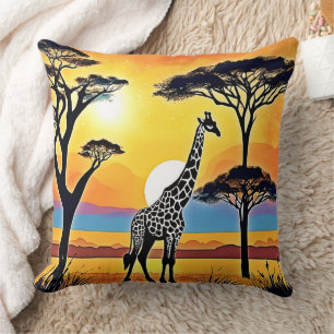 Coussin Coucher de soleil safari : étreinte de la girafe