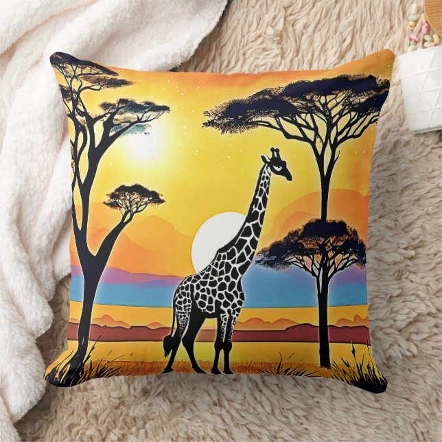 Coussin Coucher de soleil safari : étreinte de la girafe (Couverture)