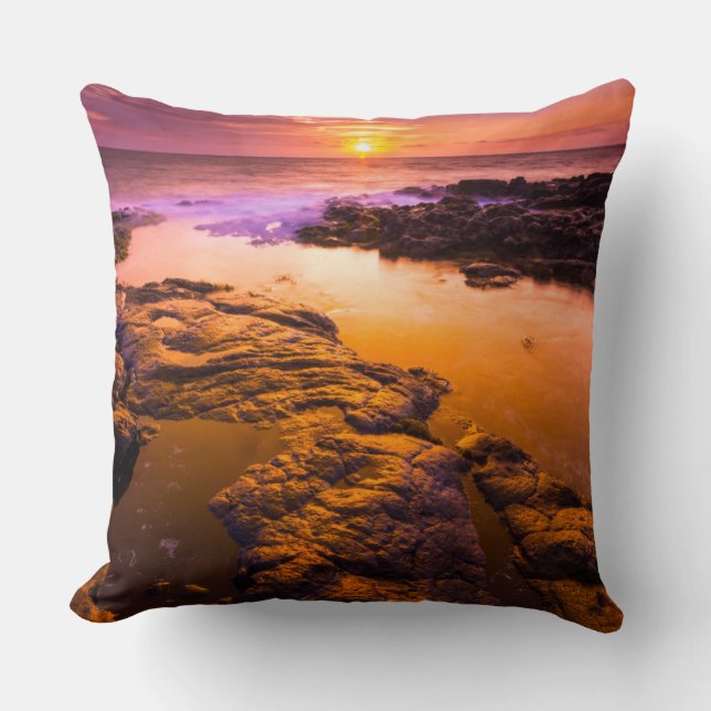 Coussin Coucher de soleil sur des bassins à marée, Hawaï (Recto)