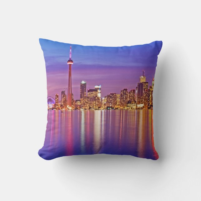 Coussin Coucher de soleil sur la ligne d'horizon de Toront (Recto)