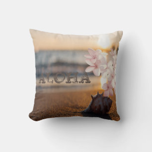 Coussin Coucher de soleil sur la plage coquillage, Plumeri