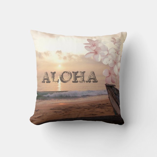 Coussin Coucher de soleil sur la plage Plumeria ,Aloha (Recto)