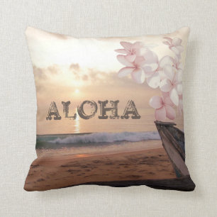 Coussin Coucher de soleil sur la plage Plumeria ,Aloha