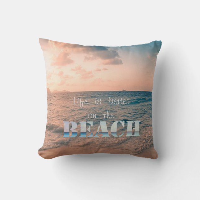 Coussin Coucher de soleil sur la plage, Sable, Océan, Ciel (Recto)