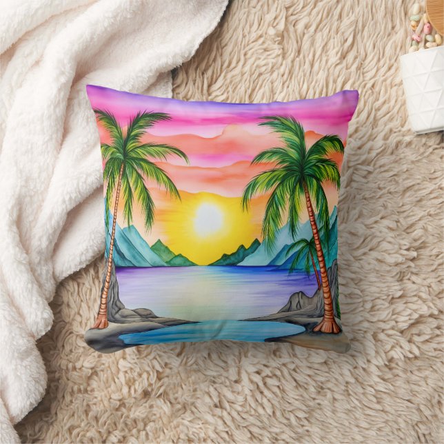 Coussin Coucher de soleil sur la plage tropicale de l'île (Couverture)