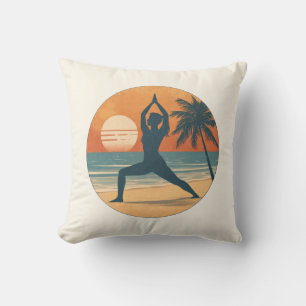 Coussin Coucher de soleil sur la plage Yoga Silhouette C