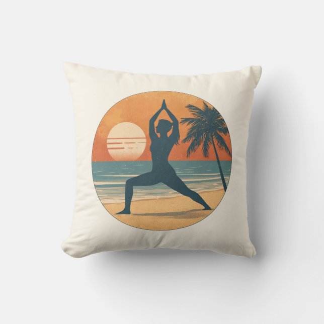 Coussin Coucher de soleil sur la plage Yoga Silhouette | C (Recto)