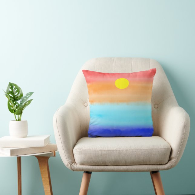 Coussin Coucher de soleil sur l'aquarelle de l'océan Art A (Chaise)