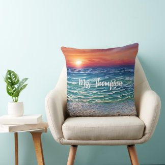 Coussin Coucher de soleil sur les eaux turquoise bleues