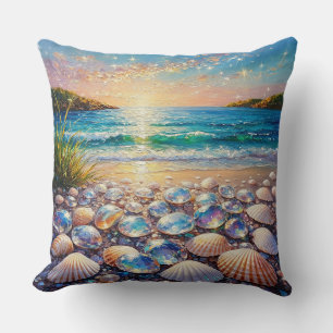 Coussin Coucher de soleil sur l'océan avec des coquillages