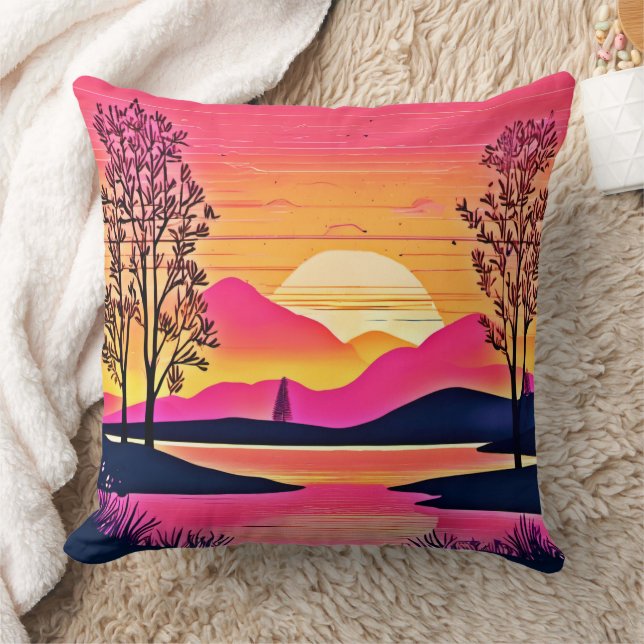 Coussin Coucher de soleil sur Pink Lake Art (Couverture)