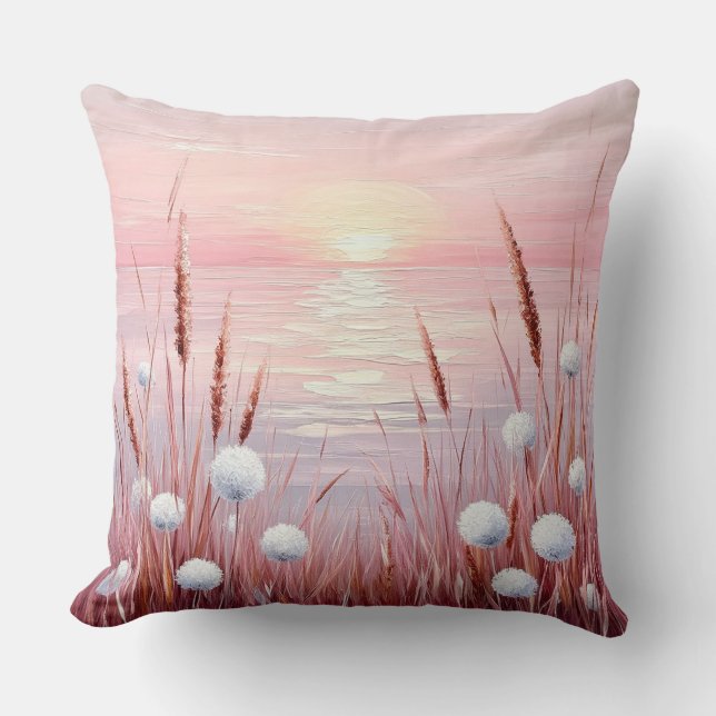Coussin Coucher de soleil sur un champ de pissenlits (Recto)