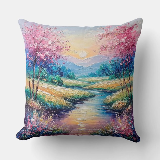 Coussin Coucher de soleil sur un ruisseau serein (Recto)