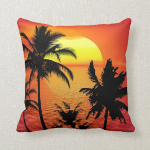 Coussin coucher de soleil tropical, belle illustration,
