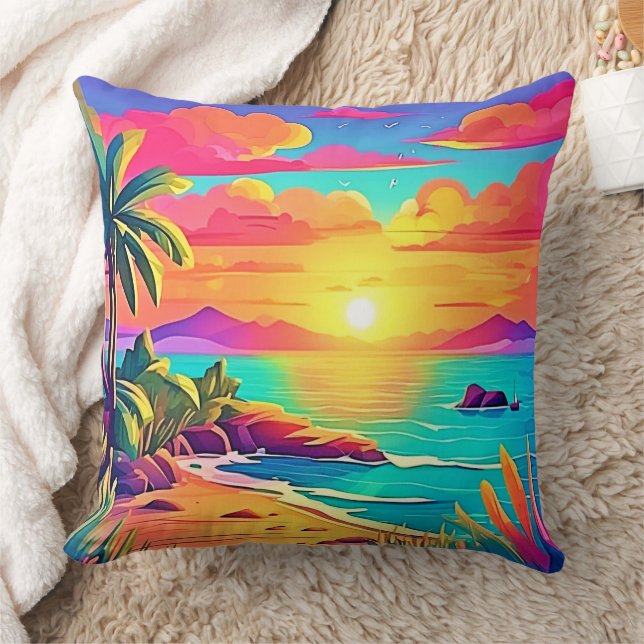 Coussin Coucher de soleil tropical : Ciel vif (Couverture)