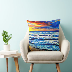 Coussin Coucher de soleil tropical des Caraïbes sur l'océa
