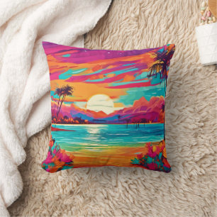 Coussin Coucher de soleil tropical vif