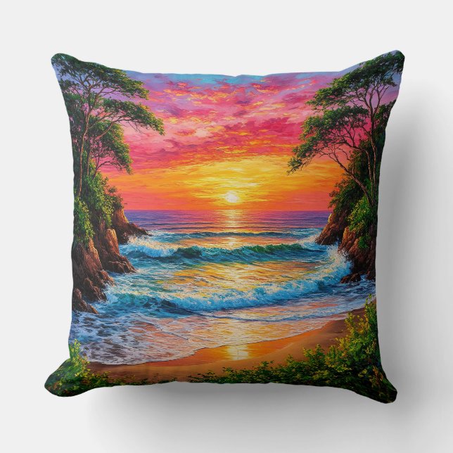Coussin Coucher de soleil vibrant sur la côte océanique (Recto)